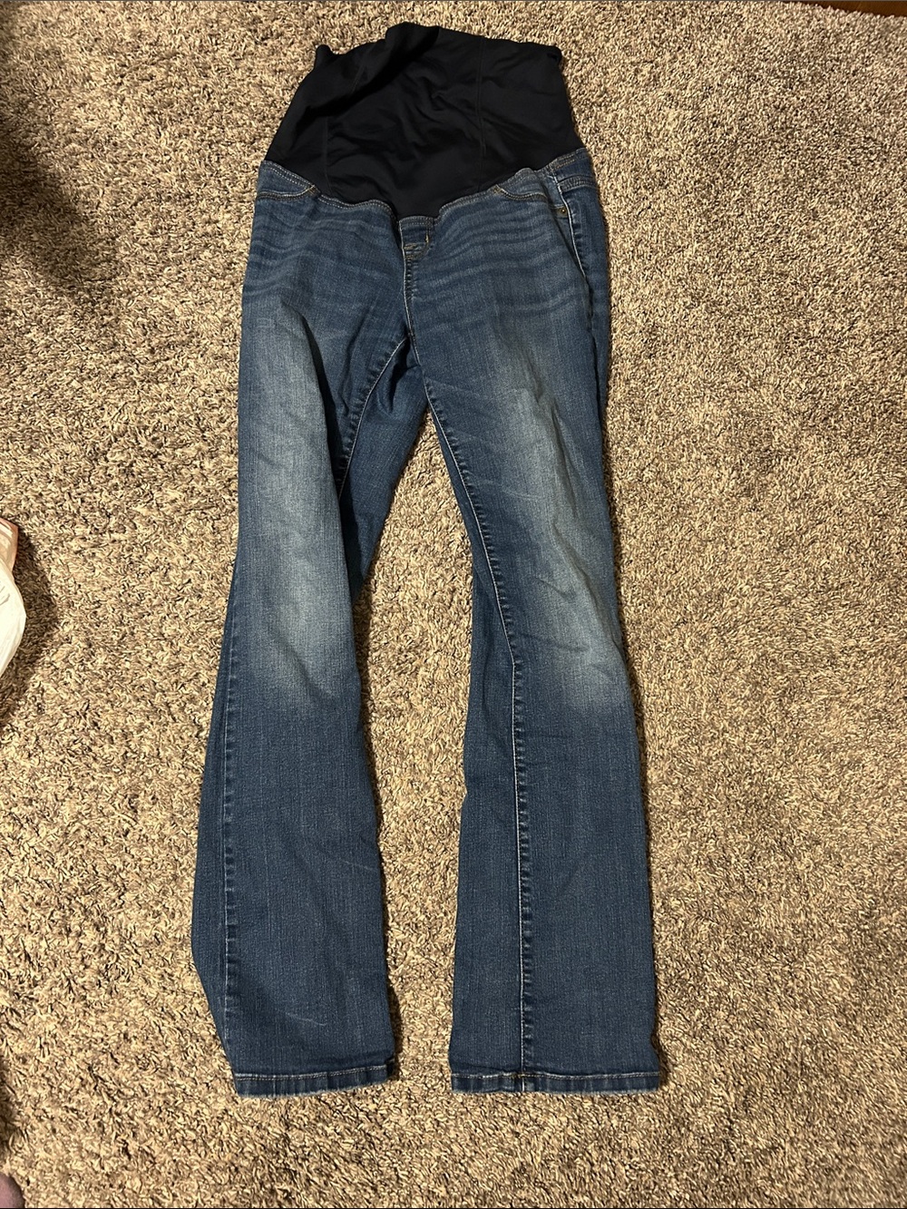 Isabel Maternity by Ingrid & Isabel Blue Denim Flare Jeans with Black Waistband